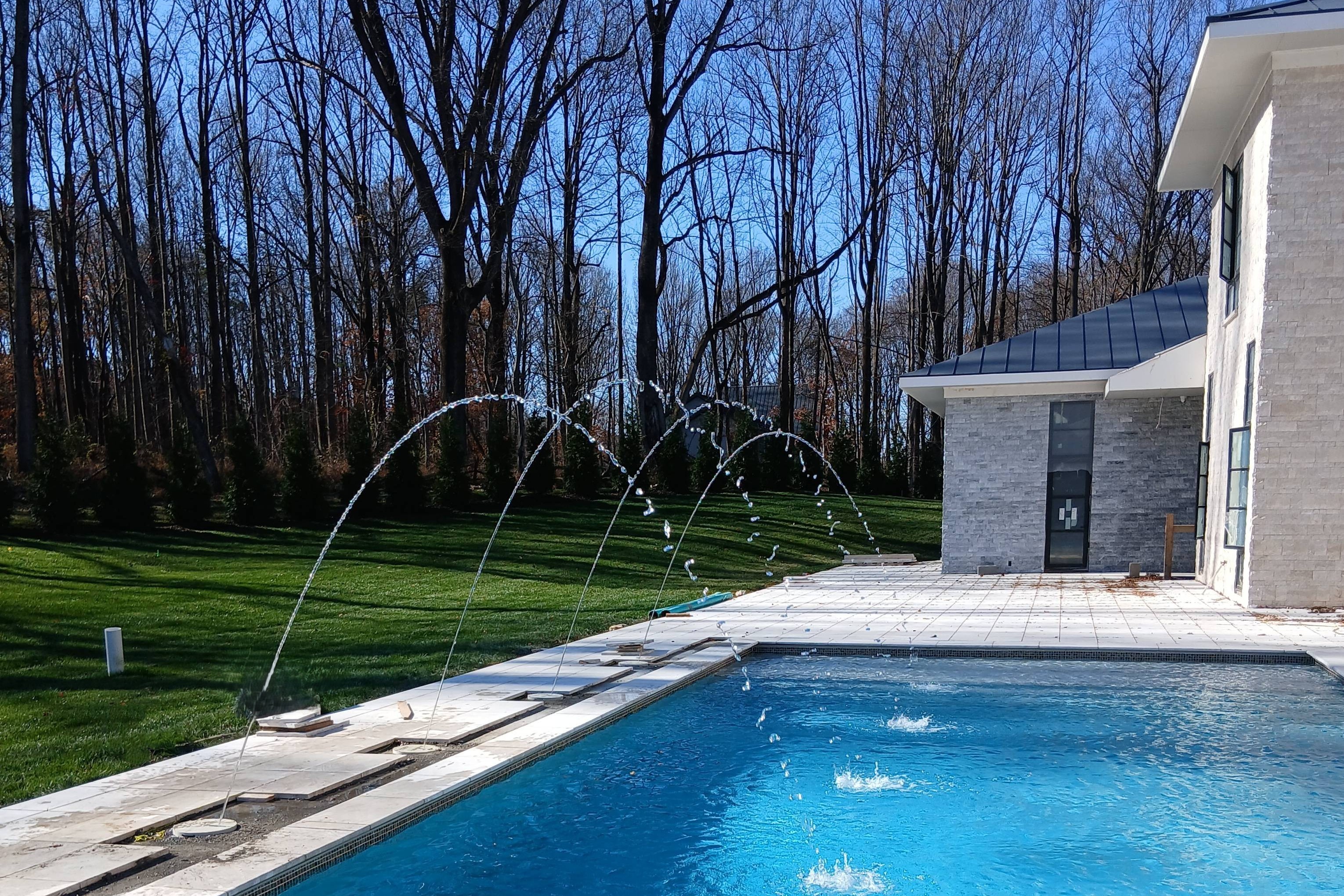 Stunning luxury big villa pool with flames and fountains on the side. View: 11
